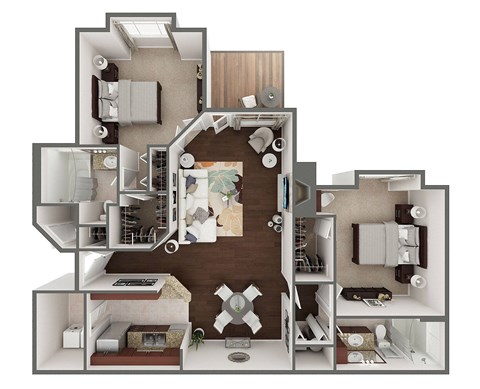 Floor plan for 2 beds, 2 baths, 1250 sqft
